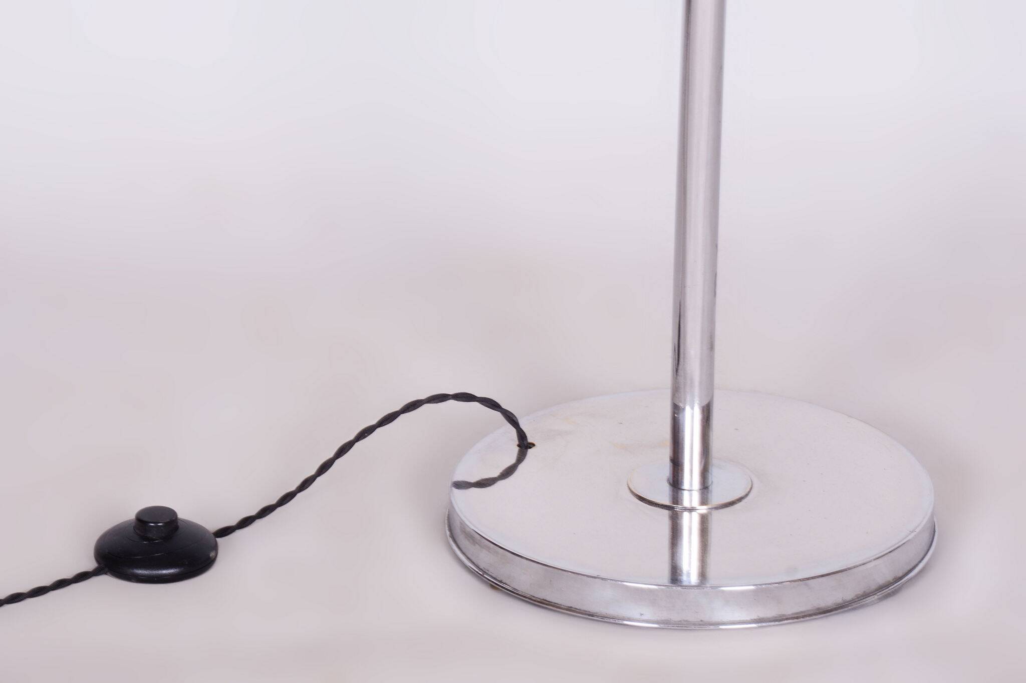Czech Bauhaus Floor Lamp, Textile Lamp Shade, Chrom-Plated Steel, 1920s