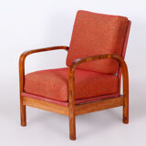 Restored Art Deco Armchair, Original Upholstery, Walnut, Veneer, Czech, 1930s