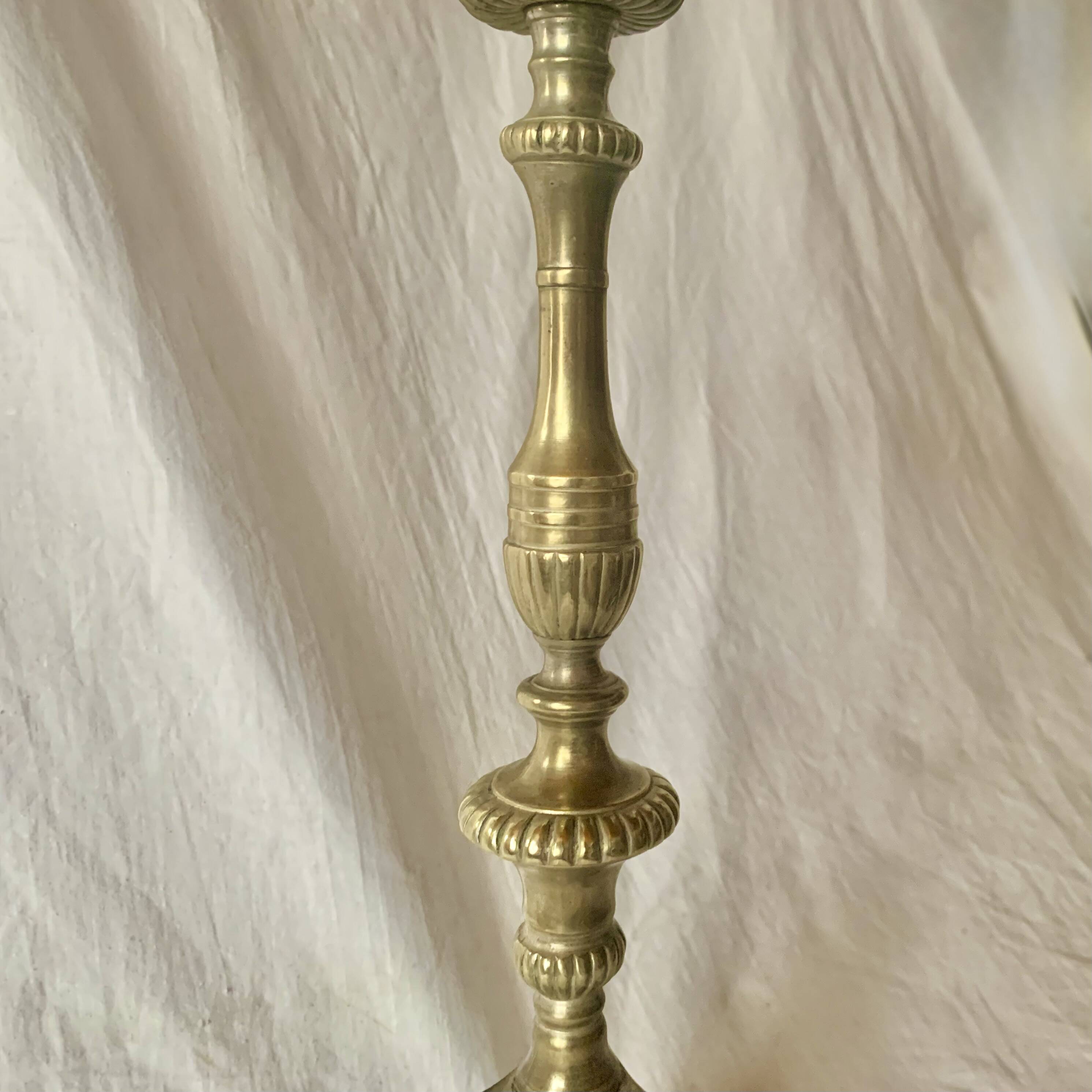 Antique large brass candlestick lamp base