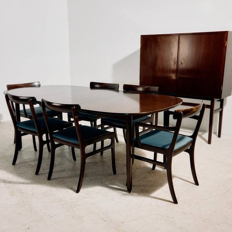 Ensemble de salle à manger Rungstedlund en acajou par Ole Wanscher pour Poul Jeppesen Møbelfabrik, années 1960, ensemble de 8.