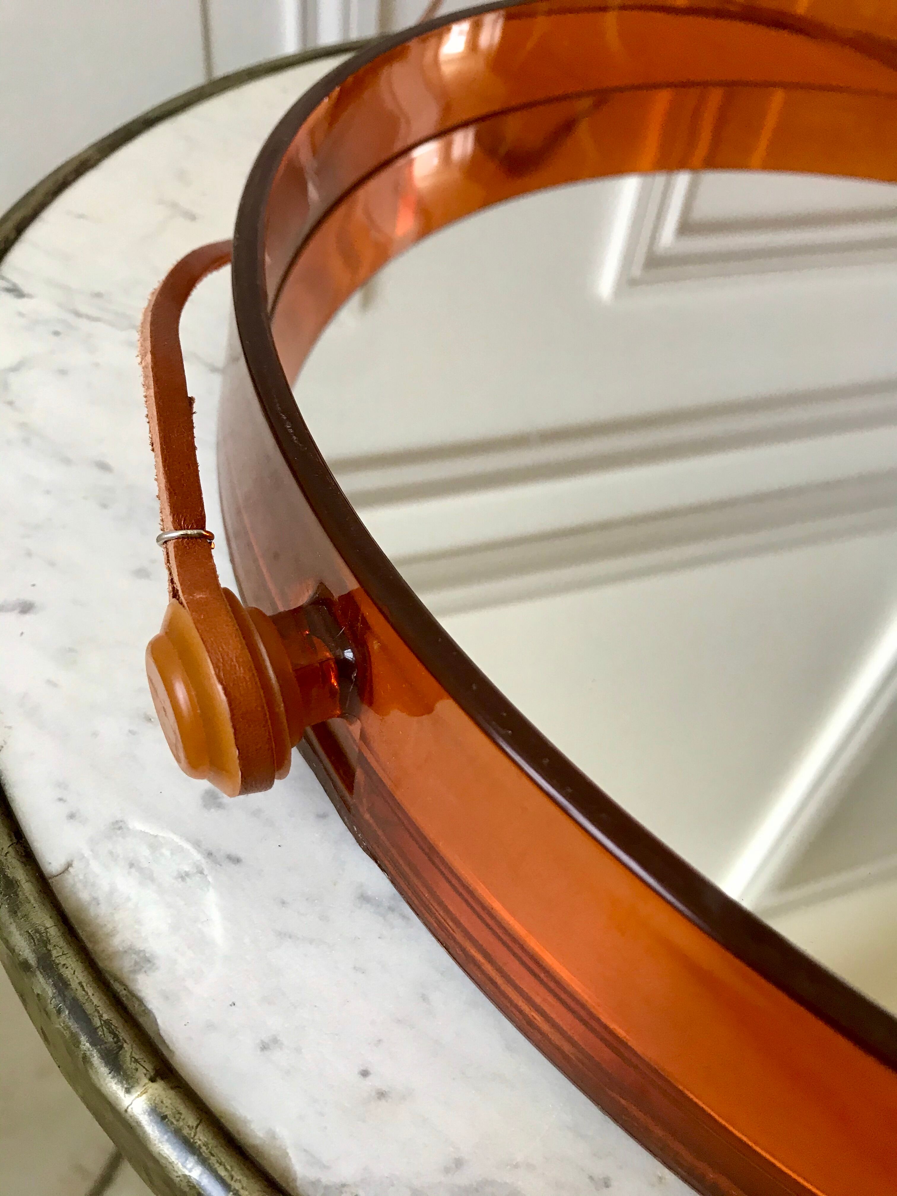 mirror cap brown orange design plexi and leather strap Made in France 1974