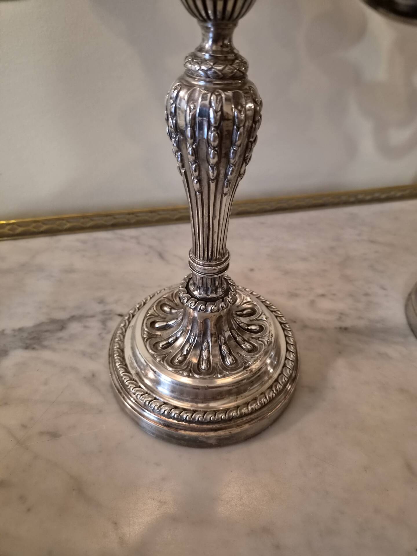 Pair of four-light candelabra in silver-plated metal in Louis style.