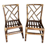 Pair of bamboo rattan chairs