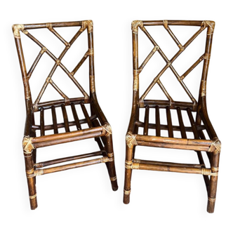 Pair of bamboo rattan chairs