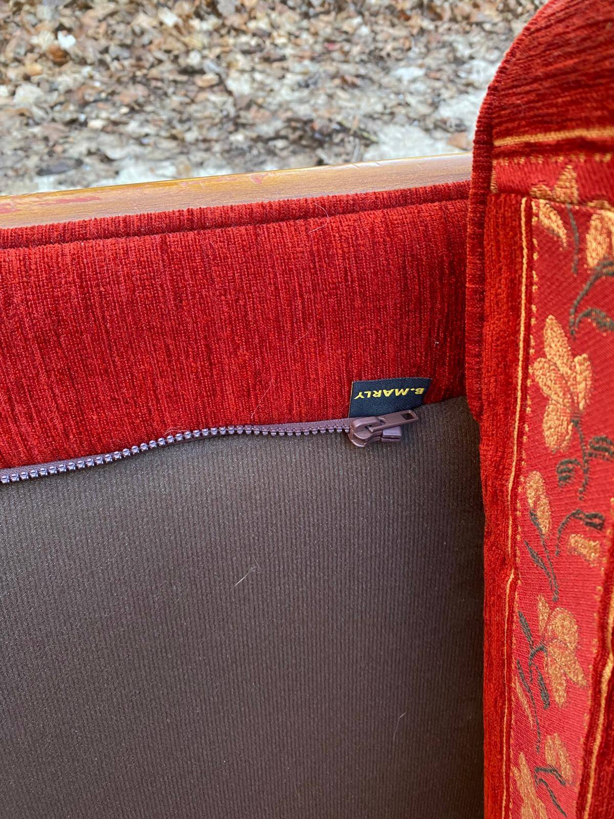Louis XV 2-seater canapé B. Marly France 1950 solid wood burgundy velvet