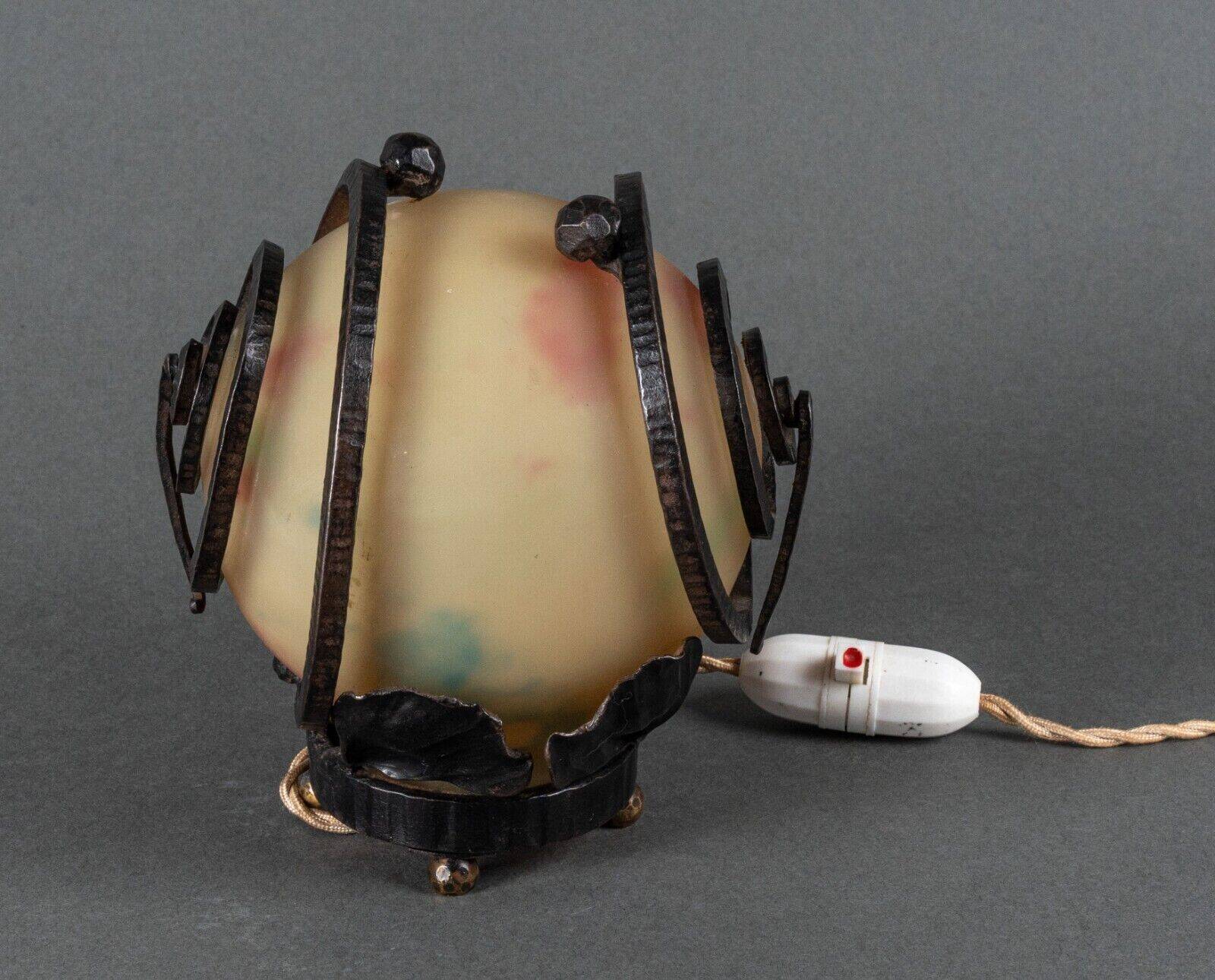 Art Deco night light lamp hammered ironwork 1930 Muller Frères