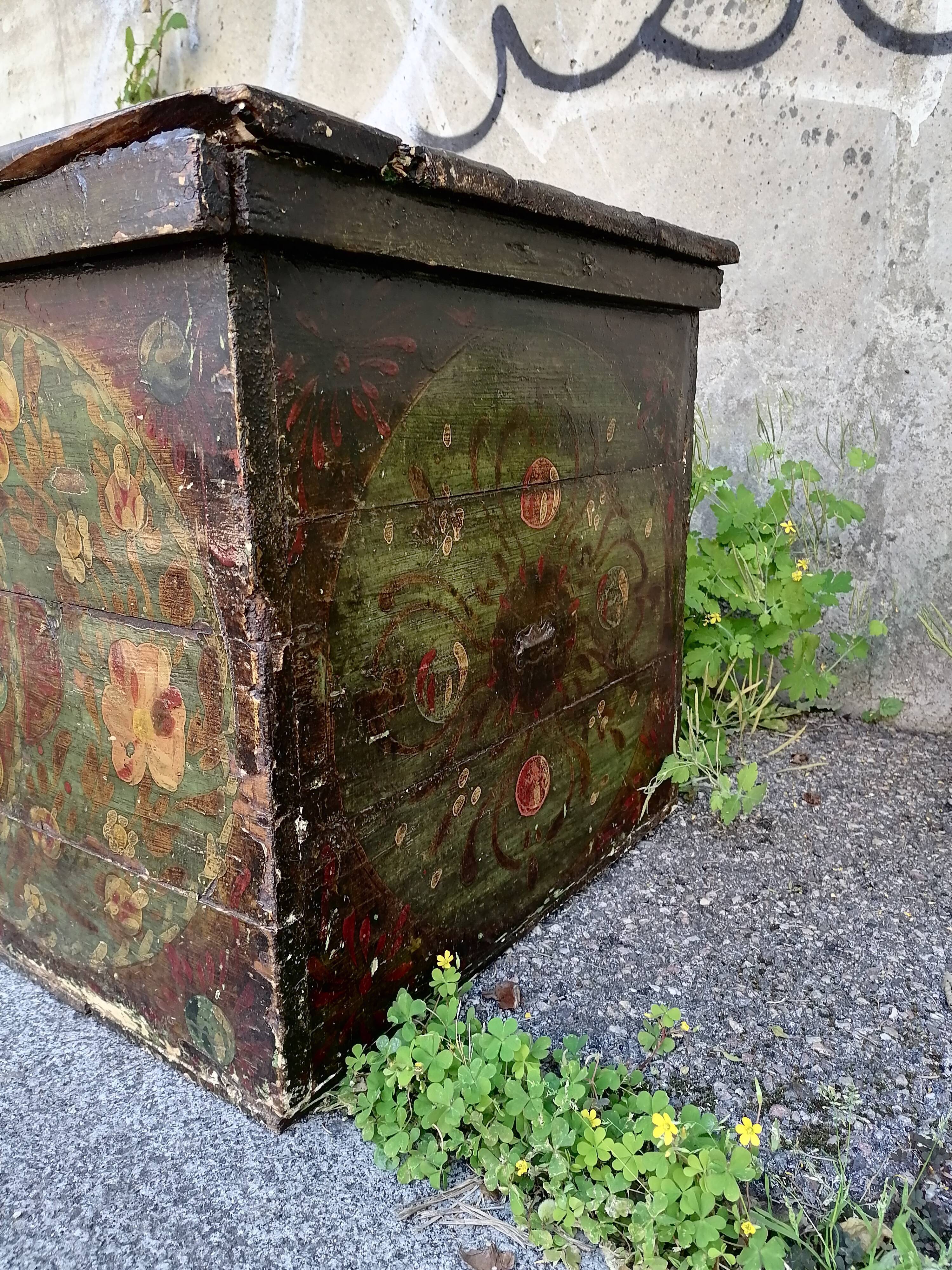 Alsatian wedding chest painted wood old 19th