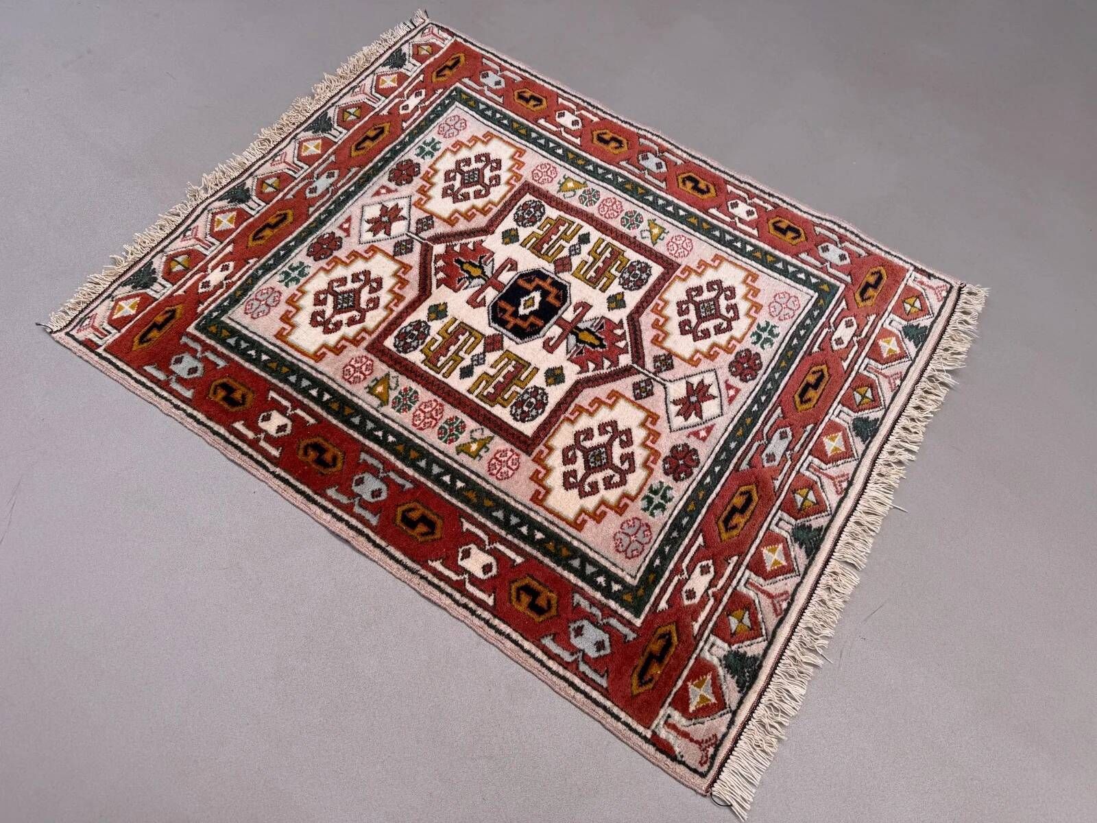 Old Turkish Kazak rug 90x115 cm vintage tribal, square medium 2574