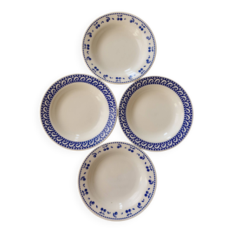 4 assiettes creuses vintage dépareillées faïence - Lot Camilla