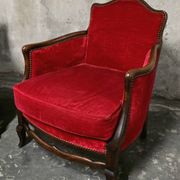 Pair of Louis XV style bergère armchairs in red velvet