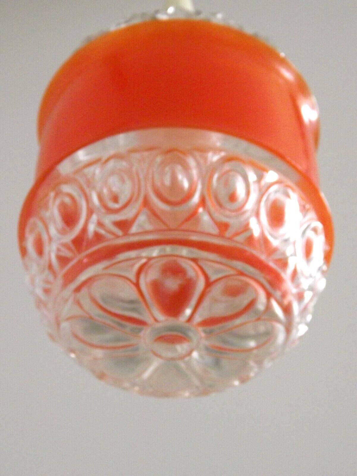 French vintage pendant light clear decorative glass shade with orange band 4449