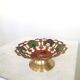 Vintage Brass Pedestal Bowl: Floral Motif, Red Blue Green Painted