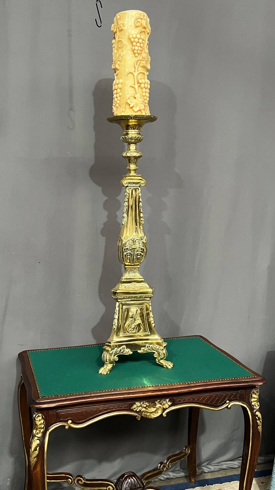 Large solid bronze floor candle holder.