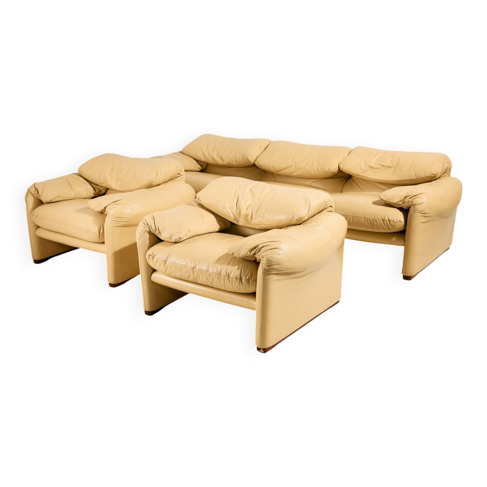 Maralunga leather set by Vico Magistretti for Cassina, Set of 3