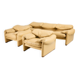 Maralunga leather set by Vico Magistretti for Cassina, Set of 3