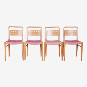 Set of Four Mid-Century Ash Dining Chairs, Original Condition, Czechia, 1950s