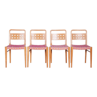 Ensemble de quatre chaises de salle à manger en frêne du milieu du siècle, état d’origine, Tchéquie, années 1950