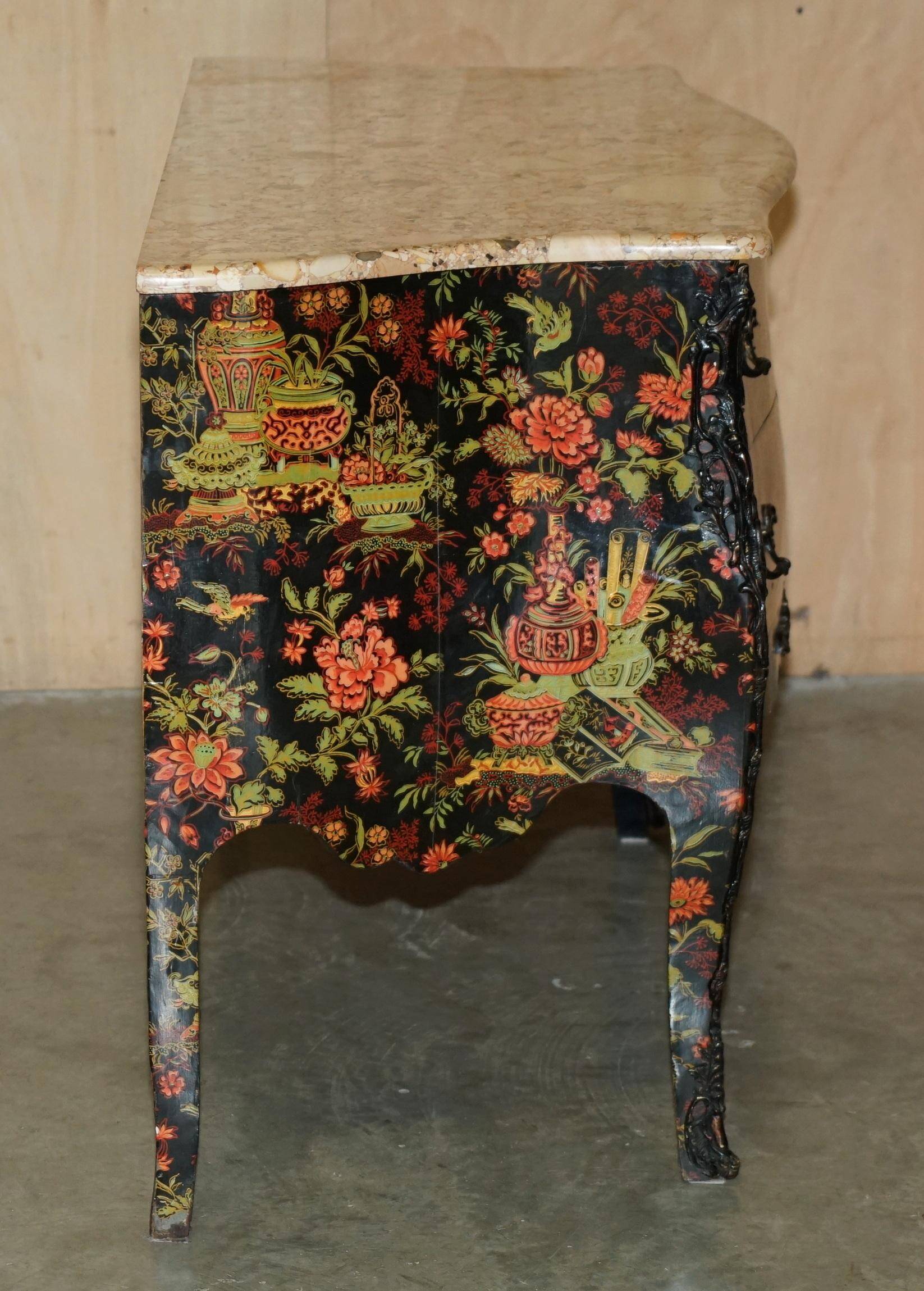 Antique Chinoiserie Commode Hand-Painted with Marble Top