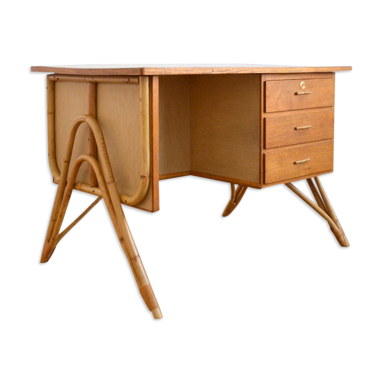 Rattan and formica desk vintage