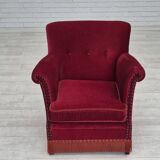 1970s, Danish lounge chair, original condition, cherry-red velour fabric.