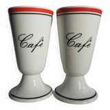 Service de 2 tasses à café sur pied en porcelaine de Limoges mazagrans, atelier du tabalou