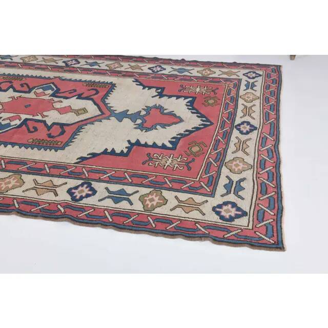 Vintage Turkish Hand-Knotted Wool Cotton Pink Area Rug 192x274
