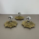 Set of Three Brutalist Bronze Sunburst Wall Lights, Italy 1950s