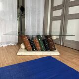 Travertine and glass coffee table