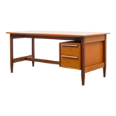 Bureau années 50, teck, plateau courbé, restauré