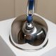 Polished argent metal kettle with blue accents – Italian 1980s design, retro stainless