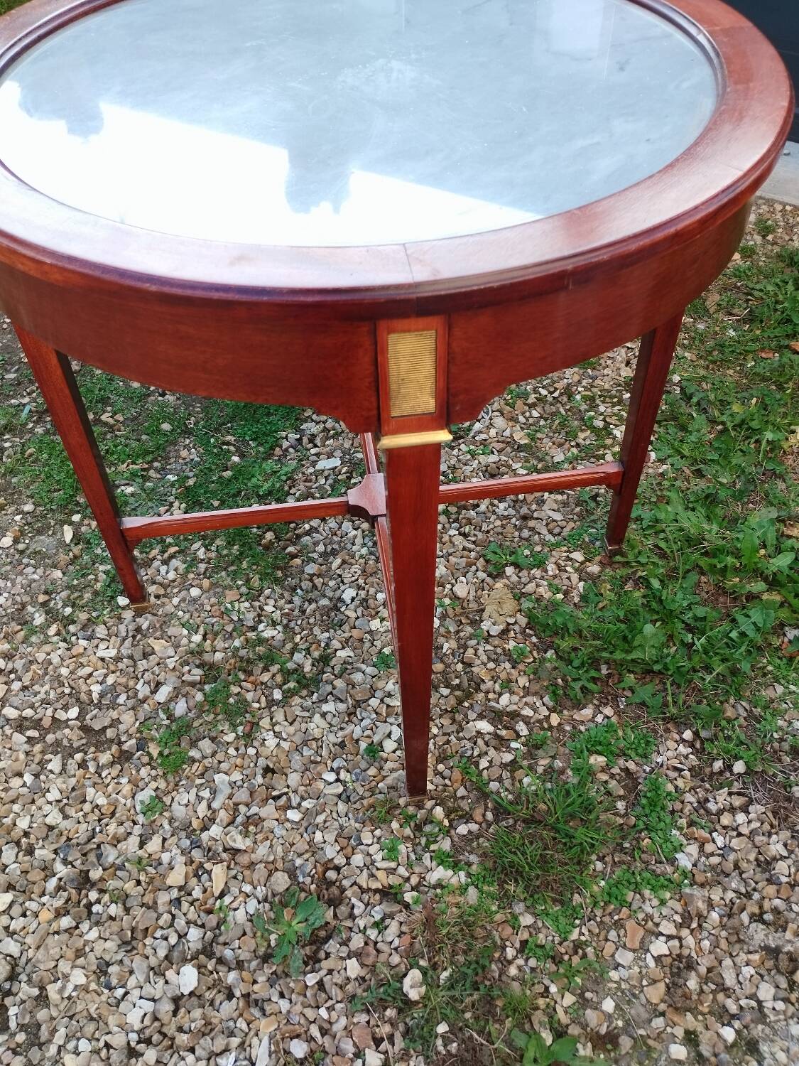 Antique Louis XVI style bouillotte table with marble top
