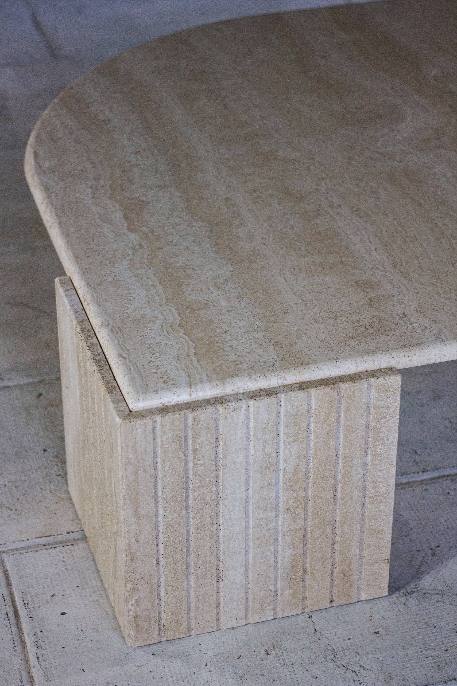 Travertine coffee table "Eye" or "drop" by Roche Bobois, 1980
