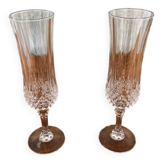 2 flûtes à champagne Cristal d'Arques modèle Lonchamp Vintage