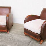 Pair of art-deco leather armchairs