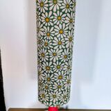 Lampe vintage 70s upcyclée, pied rose, abat-jour floral marguerites