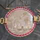 Engraved mirror plateau with twisted red and white glass border, Murano / Venice (c. 1940–1950)