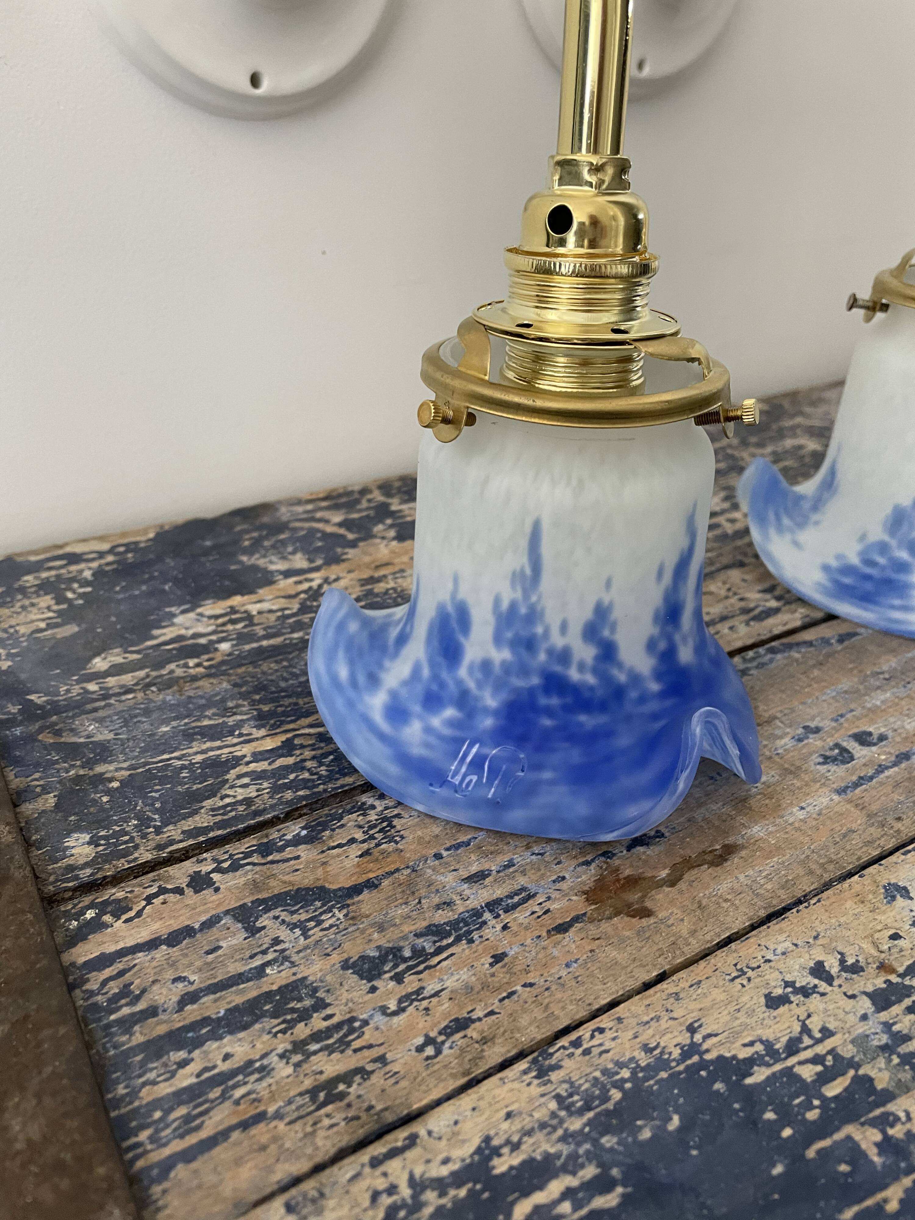 Pair of art deco wall lamps electrified to nine