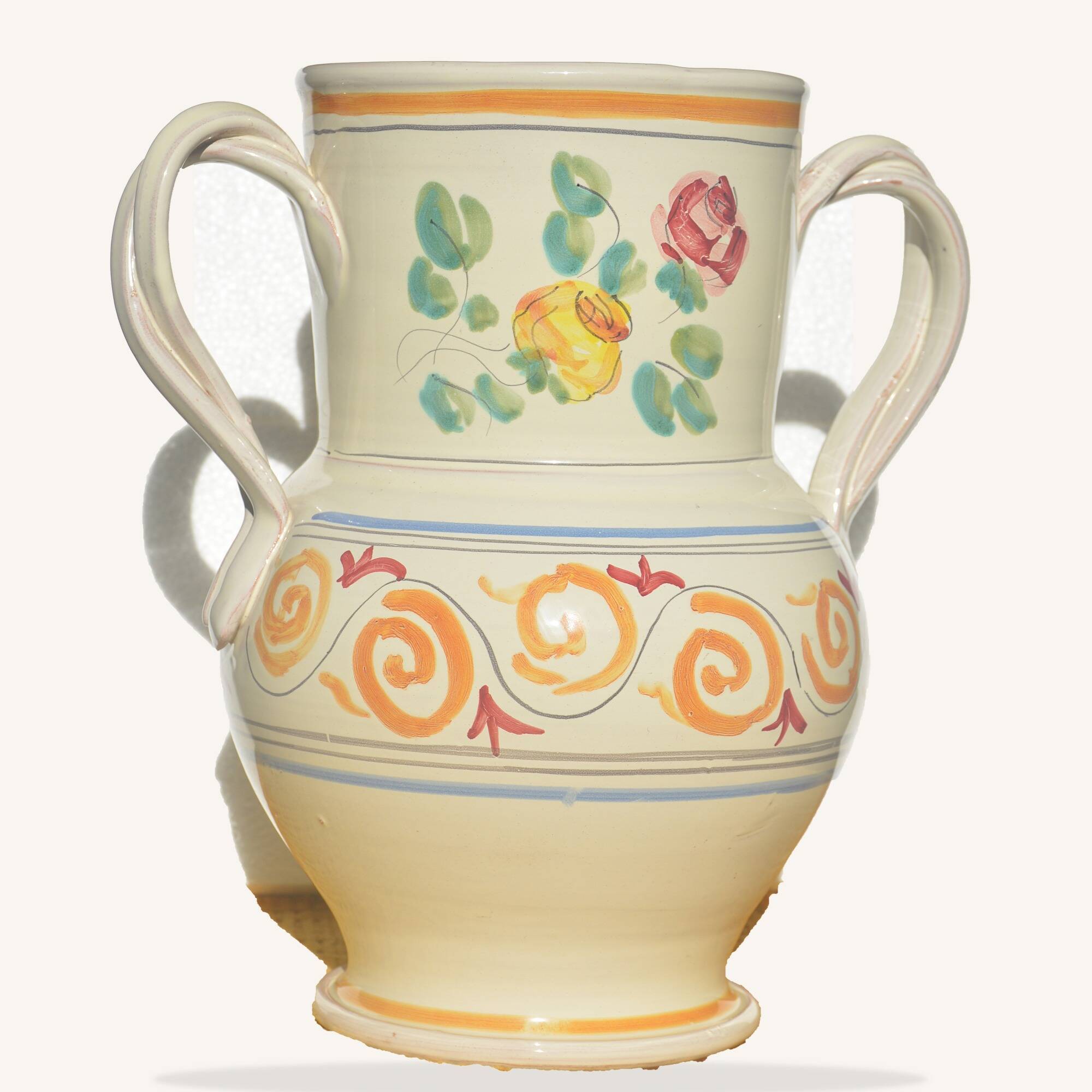 Vase with two twisted handles, Ceramiche Nicola Fasano, Grottaglie