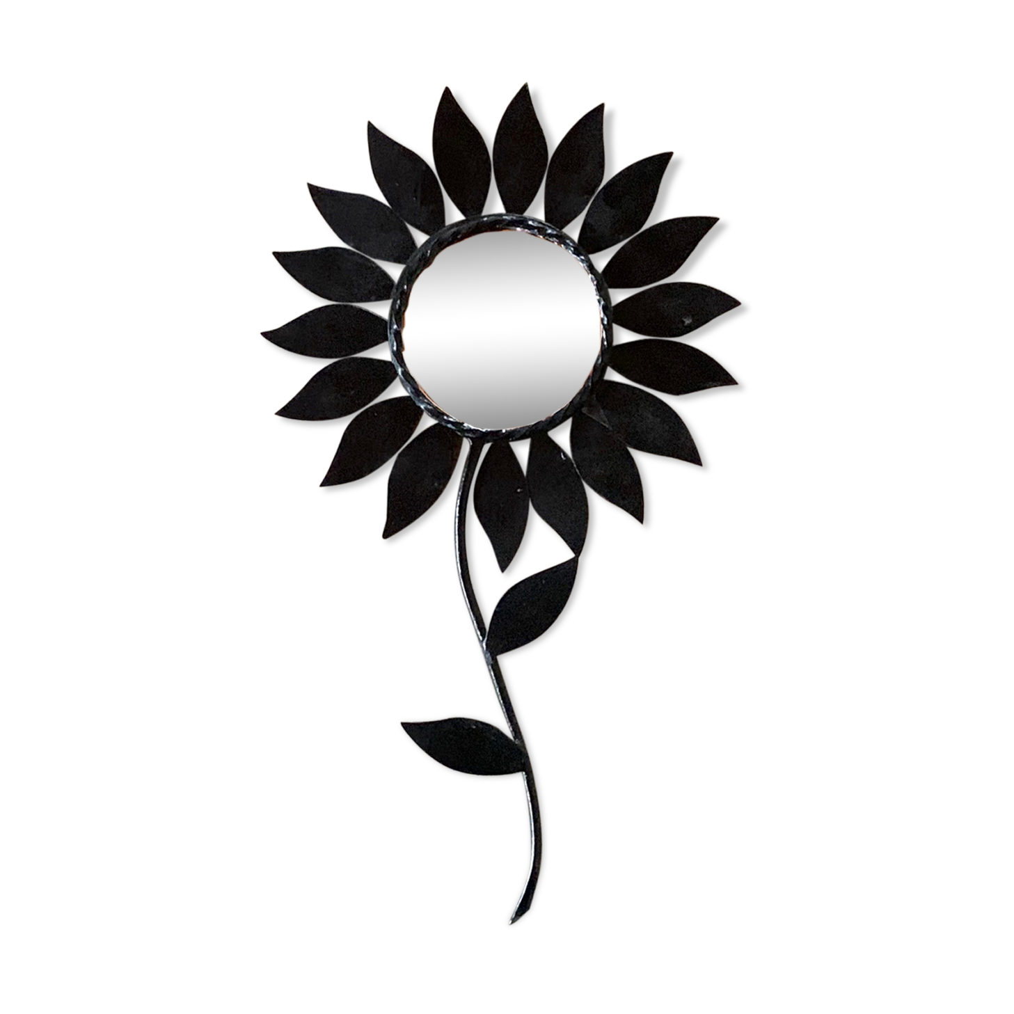 Black metal flower mirror 60s 30x51cm