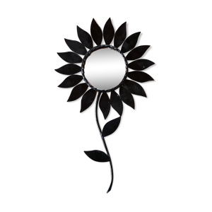 Miroir fleur en métal - noir
