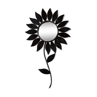 Miroir fleur en métal noir années 60 30x51cm