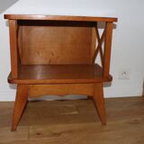 2 oak veneered cross-braced bedside tables