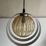 Space Age Chrome Rings Amber Globe Pendant Light