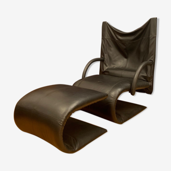 Zen armchair with footstool designed by claude brisson, ligne roset, france, 1980s