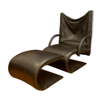 Fauteuil zen avec repose-pieds conçu par claude brisson, ligne roset, france, années 1980