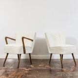 Pair of white cream boucle cocktail chairs, 1950s