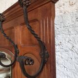 Oak and wrought iron coat rack from around 1900.