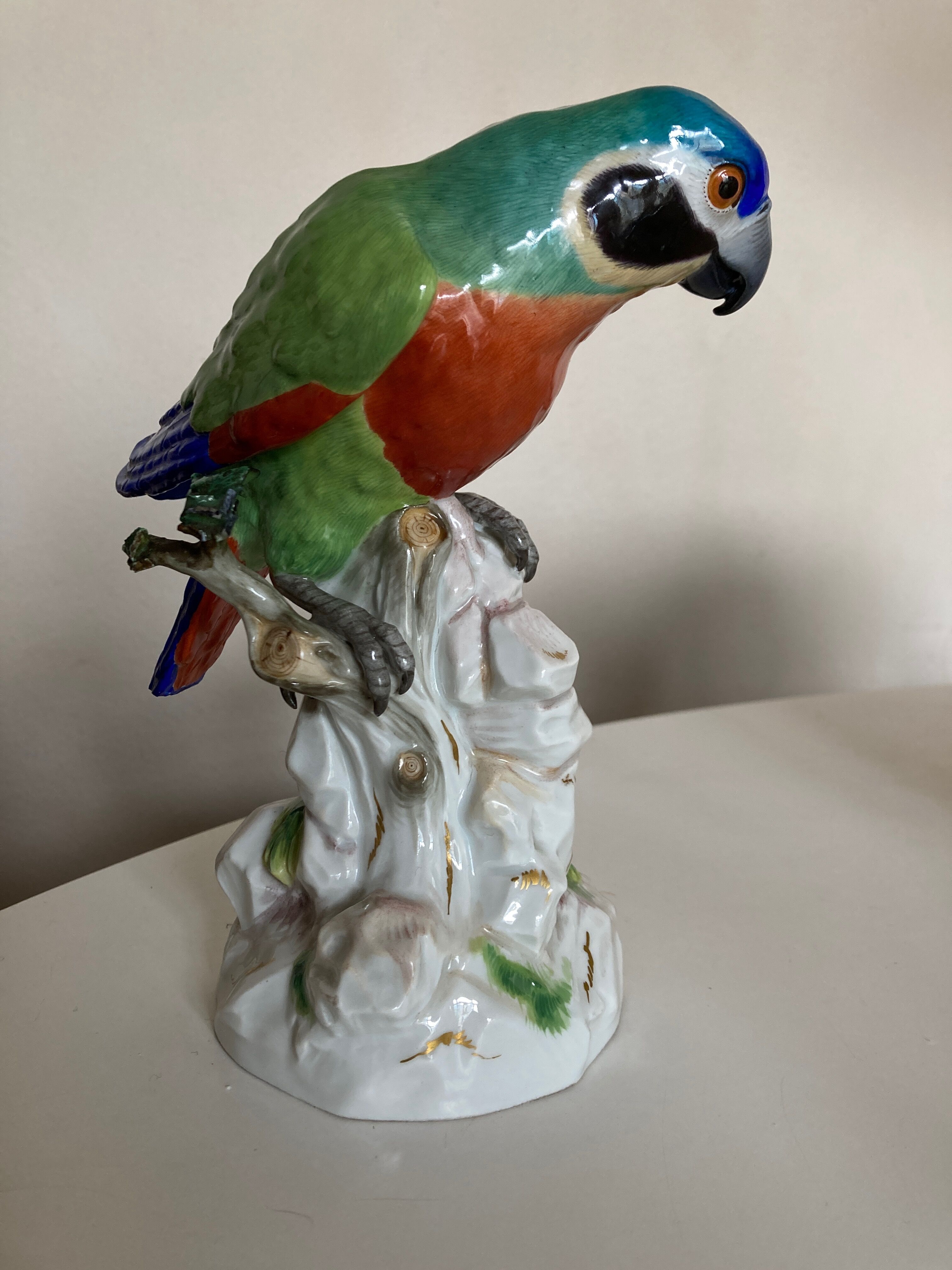 19th century Saxony porcelain parrot signed