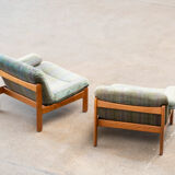 Pair of Scandinavian armchairs in teak and velvet, 1960