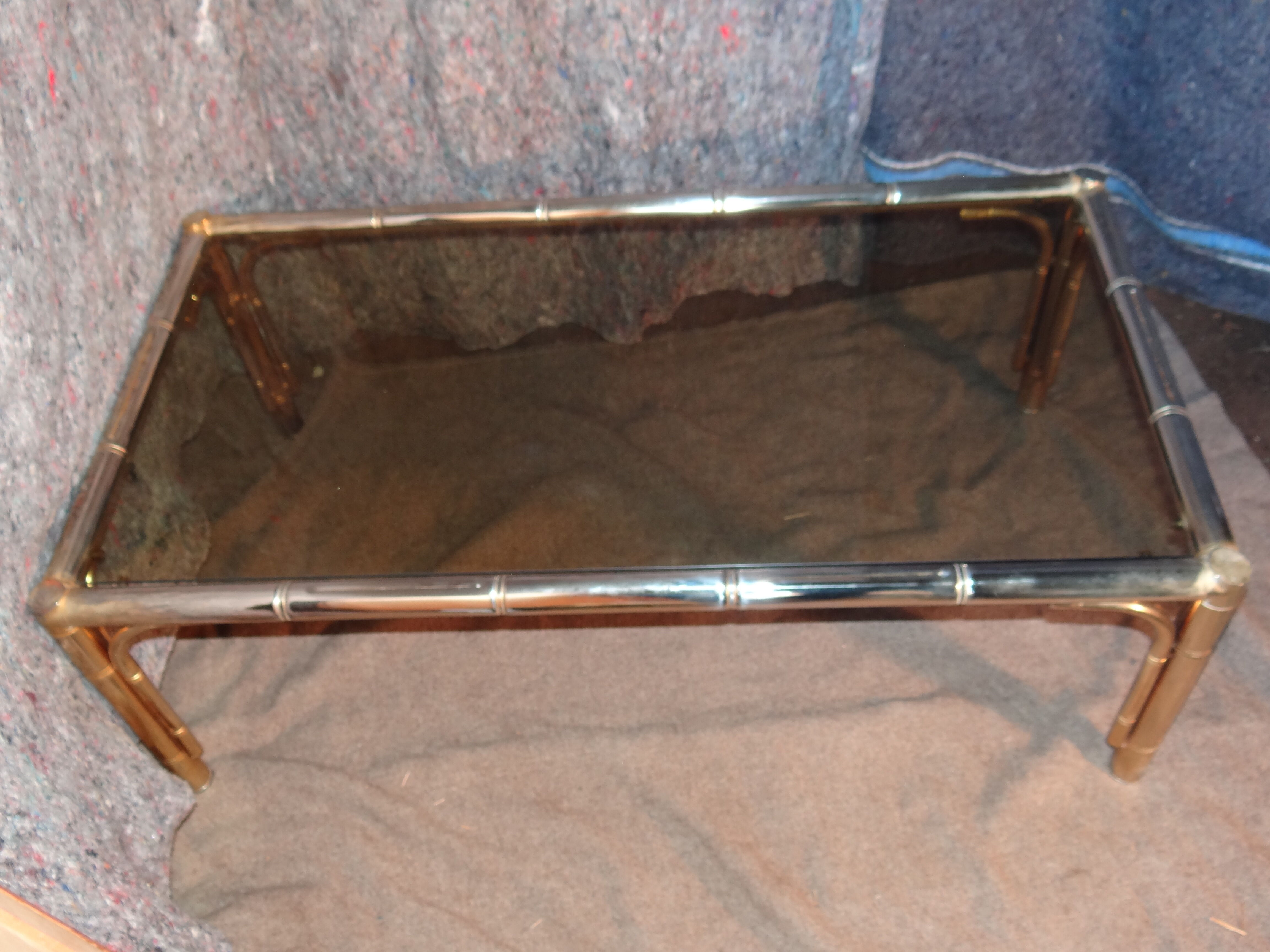 bamboo imitation coffee table and 60s glass tray